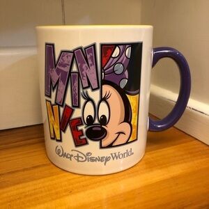 VTG Walt Disney World Minnie Mouse Coffee Mug Cup | Purple Handle Yellow Inside